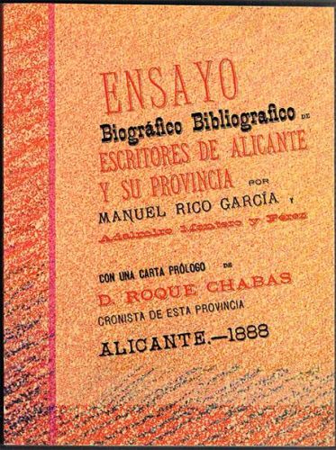 Portada del libro de ENSAYO BIOGRÁFICO BIBLIOGRÁFICO DE ESCRITORES DE ALICANTE Y SU PROVINCIA.