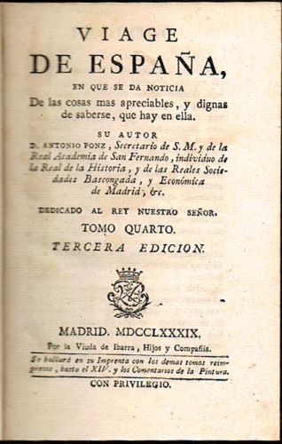 Book cover from VIAGE DE ESPAÑA, en que se da noticia de las cosas más apreciables, y dignas de saberse, que hay en...