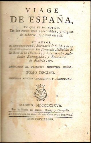 Book cover from VIAGE DE ESPAÑA, en que se da noticia de las cosas más apreciables, y dignas de saberse, que hay en...