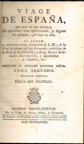 Book cover from VIAGE DE ESPAÑA, en que se da noticia de las cosas más apreciables, y dignas de saberse, que hay en...