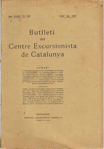 Portada del libro de BUTLLETÍ DEL CENTRE EXCURSIONISTA DE CATALUNYA. Juny de 1922. Nº 329.