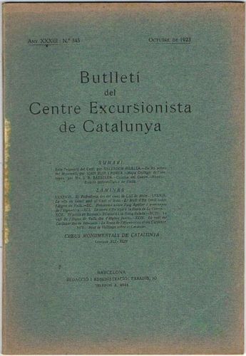 Portada del libro de BUTLLETÍ DEL CENTRE EXCURSIONISTA DE CATALUNYA. Octubre de 1923. Nº 345.