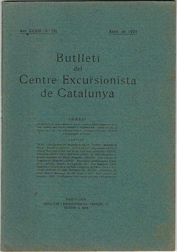 Portada del libro de BUTLLETÍ DEL CENTRE EXCURSIONISTA DE CATALUNYA. Abril de 1923. Nº 339.