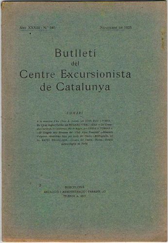Portada del libro de BUTLLETÍ DEL CENTRE EXCURSIONISTA DE CATALUNYA. Novembre de 1923. Nº 346.