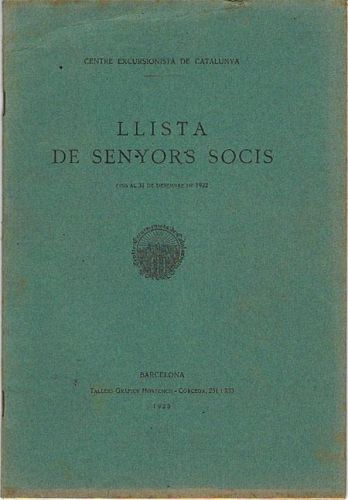 Portada del libro de LLISTA DE SENYORS SOCIS finas al 31 de desembre de 1922.