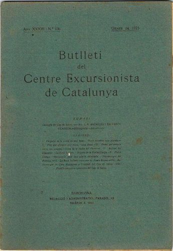 Portada del libro de BUTLLETÍ DEL CENTRE EXCURSIONISTA DE CATALUNYA. Gener de 1923. Nº 336.