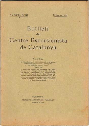 Portada del libro de BUTLLETÍ DEL CENTRE EXCURSIONISTA DE CATALUNYA. Febrer de 1922. Nº 325.