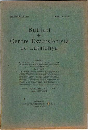 Portada del libro de BUTLLETÍ DEL CENTRE EXCURSIONISTA DE CATALUNYA. Agost de 1923. Nº 343.