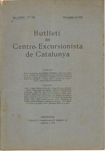 Portada del libro de BUTLLETÍ DEL CENTRE EXCURSIONISTA DE CATALUNYA. Novembre de 1922. Nº 334.