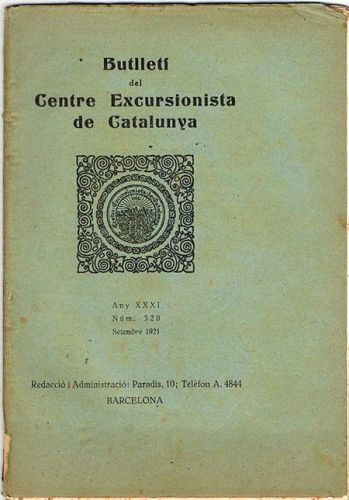 Portada del libro de BUTLLETÍ DEL CENTRE EXCURSIONISTA DE CATALUNYA. Desembre de 1921. Nº 320.