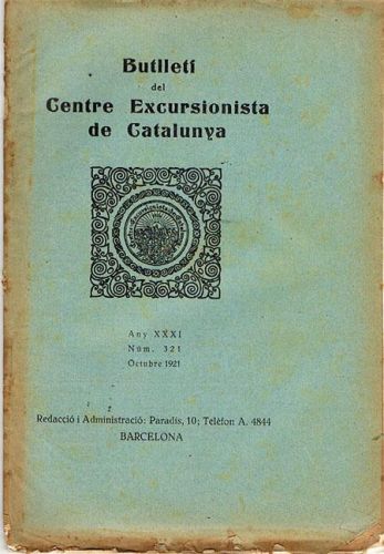 Portada del libro de BUTLLETÍ DEL CENTRE EXCURSIONISTA DE CATALUNYA. Octubre de 1921. Nº 321.