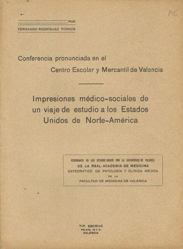 Portada del libro de IMPRESIONES MÉDICO-SOCIALES DE UN VIAJE DE ESTUDIO A LOS ESTADOS UNIDOS.