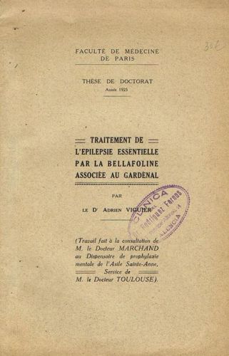 Portada del libro de TRAITEMENT DE L'EPILEPSIE ESSENTIELLE PAR LA BELLAFOLINE ASSOCIÉE AU GARDÉNAL.