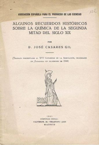 Portada del libro de ALGUNOS RECUERDOS HISTÓRICOS SOBRE LA QUÍMICA DE LA SEGUNDA MITAD DEL SIGLO XIX.