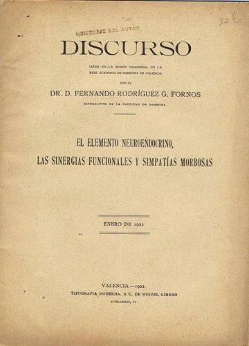 Portada del libro de EL ELEMENTO NEUROENDOCRINO, LAS SINERGIAS FUNCIONALES Y SIMPATÍAS MORBOSAS.