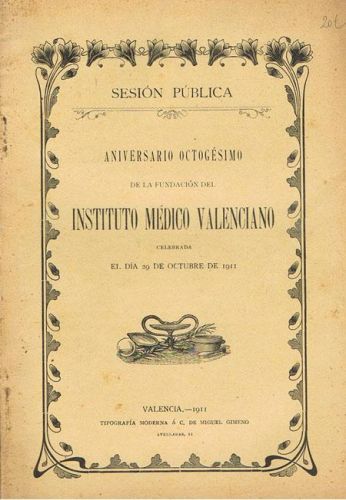 Portada del libro de ANIVERSARIO OCTOGÉSIMO DE LA FUNDACIÓN DEL INSTITUTO MÉDICO VALENCIANO.