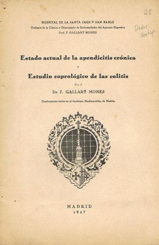 Portada del libro de ESTADO DE LA APENDICITIS CRÓNICA Y ESTUDIO COPROLÓGICO DE LAS COLITIS.