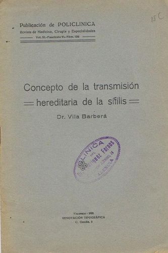 Portada del libro de CONCEPTO DE LA TRANSMISIÓN HEREDITARIA DE LA SÍFILIS.