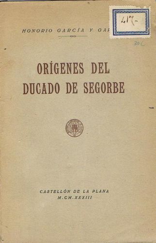 Book cover from ORÍGENES DEL DUCADO DE SEGORBE.