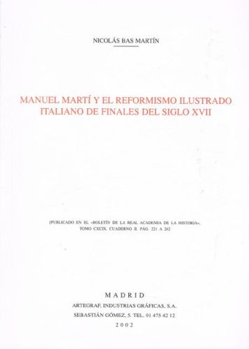 Portada del libro de MANUEL MARTI Y EL REFORMISMO ILUSTRADO ITALIANO DE FINALES DEL SIGLO XVII