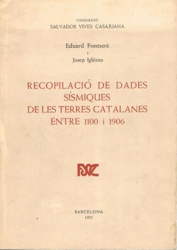 Portada del libro de RECOPILACIO DE DADES SISMIQUES DE LES TERRES CATALANES ENTRE 1100 I 1906