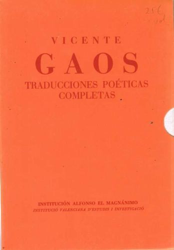 Portada del libro de VICENTE GAOS. TRADUCCIONES POETICAS COMPLETAS (2 vols.)