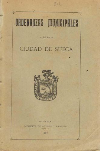 Portada del libro de ORDENANZAS MUNICIPALES DE LA CIUDAD DE SUECA