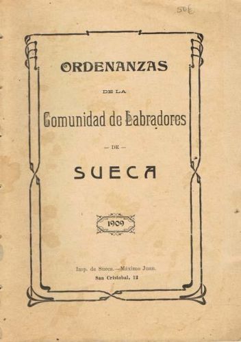 Portada del libro de ORDENANZAS DE LA COMUNIDAD DE LABRADORES DE SUECA