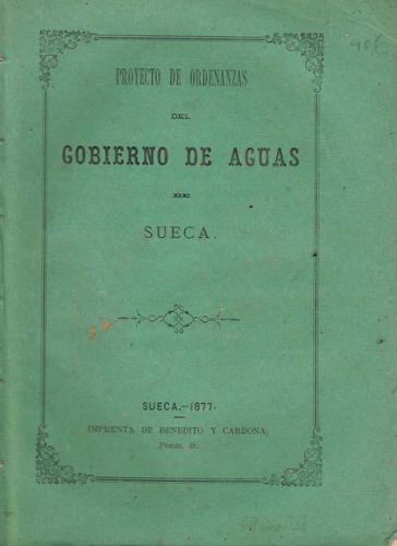 Portada del libro de PROYECTO DE ORDENANZAS DEL GOBIERNO DE AGUAS DE SUECA