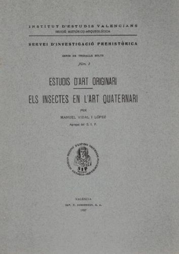 Portada del libro de ESTUDIS D´ART OROGINARI.ELS INSECTES EN L´ART QUATERNARI