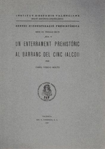 Portada del libro de UN ENTERRAMENT PREHISTORIC AL BARRANC DEL CINC (ALCOY)